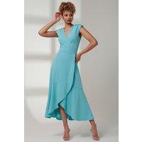 Jolie Moi Women's Preslie Wrap Frill Hem Maxi Dress in Turquoise | Size: 8