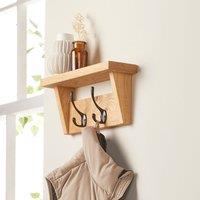 Off the Grain Wooden Coat Rack with Storage Shelf - Solid Oak Coat Storage 2 Hooks in Light Oak