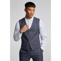 Dark Blue Tan Overcheck Waistcoat