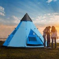 OUTSUNNY 6-7 Person Large Family Party Camping Tent W/ Carrying Bag in Blue