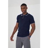 Brave Soul Men's Short Sleeve Knitted Polo Shirt in Dark Navy | Size: XL