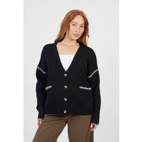 Brave Soul Women's Contrast Stitch Button Through V-neck Cardigan in Black | Size: Small