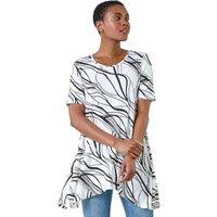 Roman Women's Abstract Hanky Hem Stretch Tunic Top in Ivory | Size: 14