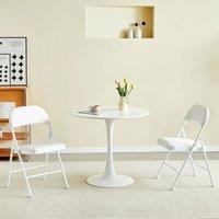 MCC Direct Set of 2 Folding Dining Chairs Metal Frame Padded Seats in White