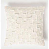 Homescapes Geometric Tufted Cotton Cushion in Natural | Size: 45 cm x 45 cm