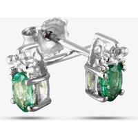 T.H.Baker Women's 9ct White Gold Emerald & Diamond Stud Earrings ve04846 9kw-em in Green