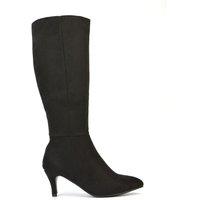 XY London Women's 'Coby' Pointed Mid Stiletto Heel Knee High Boots in Jet Black | Size: 6