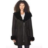 Infinity Leather Women's Suede Merino Sheepskin Coat-Ringwood in Black | Size: 18
