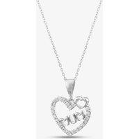 T.H.Baker Women's 9ct White Gold Cubic Zirconia Open Heart Mum Necklace P1620W 5.13.0024 in Silver