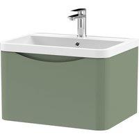 Balterley Wall Hung 1 Drawer Bathroom Vanity Unit & Basin, Satin Green, 550mm in Green