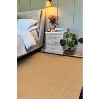 Kukoon Natural Golden Beige Jute Micro Woven Herringbone Pattern Cotton Border Area Rug in Navy | Size: 200 cm x 290 cm
