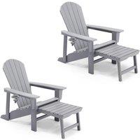 VonHaus Westport Reclining HDPE Adirondack Garden Chair with Footrest Set of 2 in Grey | Size: 2 Pack