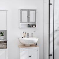 Kleankin Wall Mounted Mirror Cabinet W/ Double Mirror Doors & Adjustable Shelf in Grey