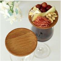 MijMoj Design Pair of Oak Wine Glass Charcuterie Toppers in Light Oak | Size: 2 Pack