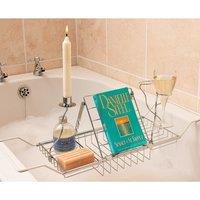 mysmartbuy Expandable Chrome Over Bath Rack Organiser with Book, Drink & Candle Holders - Extends From 62cm to 90cm in Silver