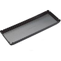 MasterClass Rectangular Fluted Loose Base Non-Stick Flan Tin, 36 x 13cm in Black | Size: 36 x 13 cm