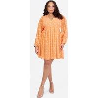 Lovedrobe Women's Long Sleeve Floral Burn Out Mini Dress in Orange | Size: 26