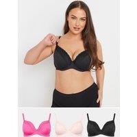 Yours Women's 3 Pack Animal Mesh Underwired Bras in Black | Size: 44DD