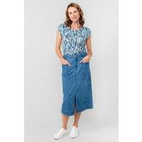 Lily & Me Women's Penrose Soft Cotton / Lyocell Denim Midi Length Skirt in Dark Blue | Size: 18