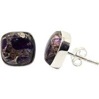 Harfi Women's Amethyst February Birthstone Silver Stud Earrings in Purple
