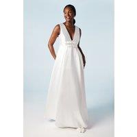 Bow Detail Full Skirted Twill Wedding Dress