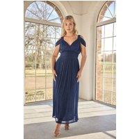 Yours Women's Metallic Cold Shoulder Maxi Dress in Dark Navy | Size: 22