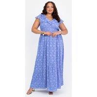Lovedrobe Women's Ruffle V Neck Floral Burn Out Maxi Dress in Blue | Size: 18