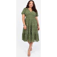 Lovedrobe Women's Short Sleeve Floral Burn Out Midi Dress in Green | Size: 26
