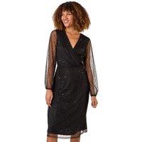 Roman Women's Embellished V-Neck Wrap Dress in Black | Size: 10