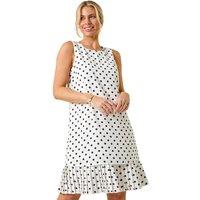 Roman Women's Petite Spot Print Pleated Shift Dress in Ivory | Size: 8