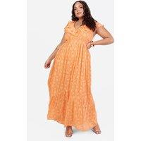 Lovedrobe Women's Ruffle V Neck Floral Burn Out Maxi Dress in Orange | Size: 20
