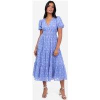 Lovedrobe Women's Short Sleeve Floral Burn Out Midi Dress in Blue | Size: 10