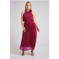 Yours Women's Corsage Pleated Maxi Dress in Red | Size: 26-28