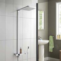 Nes Home Enzo Ultra Thin Modern Bathroom Chrome Brass Square Head Cool Touch Shower Set in Metallic Silver