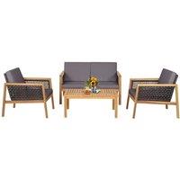 Costway 4Pcs Patio Acacia Wood Furniture Set Outdoor PE Rattan Conversation Set in Grey