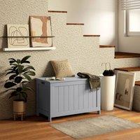 HOMCOM Storage Chest, Modern Storage Trunk with 2 Safety Hinges & Cut-out Handles, Wooden Toy Box for Living Room, Entryway, 76 x 40 x 48 cm in Grey