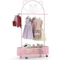 Costway Kid Clothes Rack Home Freestanding Clothes Rack on Wheels-Pink in Pink
