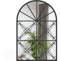 Costway Arched Window Pane Mirror Wall Mounted Decorative Mirror w/ Metal Frame in Black