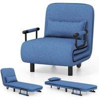Costway Single Folding Sofa Bed Chair Modern Fabric Sleep Function Holder-Blue in Blue