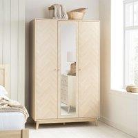 Birlea 3 Door Oak Brown Wooden Wardrobe With Mirror Herringford in Light Oak
