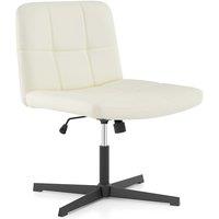 Costway Modern Criss Cross Chair PU Leather Upholstered Armless Cross Desk Chair in Beige