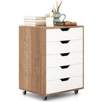 Gymax Rolling Dresser 5-Drawer Chest Printer Stand With Lockable Wheels in Khaki
