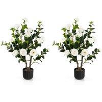 Costway 2 Pack Artificial Camellia Tree Faux Flower Plant Artificial Tree Home Decor in White