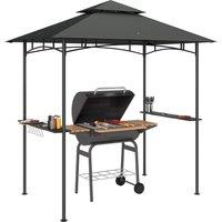 OUTSUNNY 8' x 5' Double Tiered BBQ Gazebo Shelter with LED Lights in Dark Grey