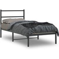 Berkfield Home Metal Bed Frame without Mattress with Headboard Black 90x190cm | Size: 90x190 cm
