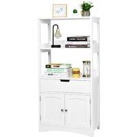Costway Bathroom Floor Cabinet Wooden Tall Storage Cupboard Freestanding 2 Open Shelves in White