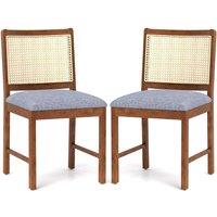 Costway Rattan Dining Chair Set of 2 Wooden Upholstered Kitchen Chairs-Brown in Brown