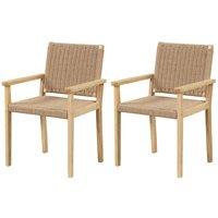 Costway Patio Chairs Set of 2 Indoor Outdoor Dining Chair Well-Woven Armchair Wood Frame in Natural