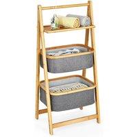 Costway A-Frame Bamboo Laundry Hamper Shelf 2-tier Laundry Toy Organizer Storage Rack in Natural
