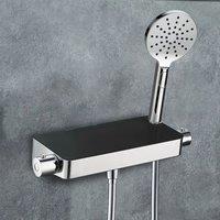 Nes Home Chrome Bulby Thermostatic Black Glass Top Shower Mixer in Silver